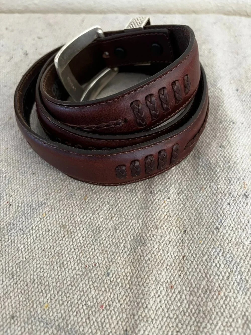 Vintage 1993 Onyx By Brighton Brown Leather Braided Insert Western Belt sz 38